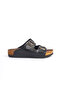 Women's Black Skin Double Strap Adjustable Buckle Daily Slippers - 5