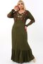 Embroidered V-Neck Tasseled Ruffle Skirt Long Sleeve Full Length Dress