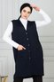 Women's Navy Blue Mother Long Slim Buttoned Pocket Combed Cotton Vest Mother's Day - 7