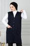 Women's Navy Blue Mother Long Slim Buttoned Pocket Combed Cotton Vest Mother's Day - 5