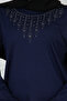 Women's Mother Navy Blue Long Sleeve Lycra Front Patterned Combed Blouse - 7
