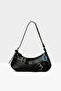 Black Women's Baguette Bag with Belt Accessory and Strap Detail M000008449