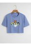 Women's Oversize Crew Neck Powerpuff Girls Printed Crop T-shirt