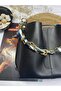 Bag with Scarf and Chain Accessory Arm Bag Shoulder Bag Soft Leather Look Bag - 3