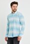 Linen Turquoise White Striped Slim Fit Long Sleeve Shirt - 3