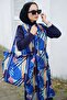 Women's Blue Digital Print Patterned Fully Covered Long Hijab Swimsuit Set of 2 - 3