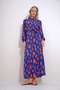 Women's Blue-Orange Crew Neck Patterned Skirt Flounced Waist Belted Maxiboy Dress ALC-X12038 - 4