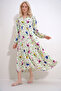 Women's Vanilla V-Neck Button Front Detailed Patterned Woven Viscose Dress ALC-X12022 - 2