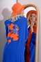 Women's Orange Cobalt blue Prevailing Collar Color Block Embroidered Double Pocket Woven Viscose Dress ALC-X12017 - 2