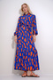 Women's Blue-Orange Crew Neck Patterned Skirt Flounced Waist Belted Maxiboy Dress ALC-X12038 - 2