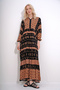 Women's Brown Black Tassel Detailed Layered Flounced Ethnic Patterned Woven Viscose Dress ALC-X12039 - 3
