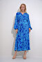 Women's Blue Magnifying Collar Buttoned Front Waist Belt Patterned Woven Viscose Dress ALC-X12035 - 2