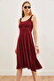 Women's Burgundy Strap Flowing Twisted Flared Dress ELB-19002152 - 4