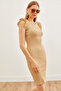 Women's Beige Scallop Lycra Mini Cotton Dress ELB-19002140 - 3