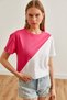 Women's Fuchsia White Asymmetrical Blocked T-Shirt TSH-19000350 - 3