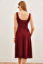 Women's Burgundy Strap Flowing Twisted Flared Dress ELB-19002152 - 5