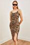 Women's Zebra Camel Chain Detailed Slit Knitted Dress ELB-19001747 - 2