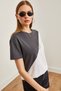 Women's Smoked White Asymmetric Blocked T-Shirt TSH-19000350 - 4