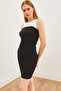 Women's Black and White Color Blocked Sleeveless Ottoman Mini Dress ELB-19002160 - 4