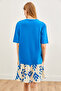 Women's Cobalt Blue Ecru Skirt Garnished Mini Dress ELB-19002157 - 5