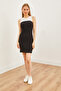Women's Black and White Color Blocked Sleeveless Ottoman Mini Dress ELB-19002160 - 2