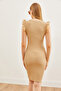 Women's Beige Scallop Lycra Mini Cotton Dress ELB-19002140 - 6
