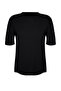 Siyah Basic Dökümlü Yırtmaç Detaylı Triko T-Shirt TWOSS24KZ00047 - 8