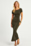 Women's Khaki Backless Maxi Dress DMR306 - 4
