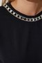 Women's Black Collar Chain Necklace 100% Cotton Knitted T-Shirt UB00277 - 4