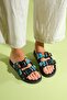 LANSO Black Stone Double Strap Women's Slippers