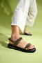 LOKET Black Yellow Patterned Women's Sandal with Chain Detail - 11