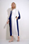 Navy-White V-Neck Front Buttoned Color Block Embroidered Back Woven Viscose Dress ALC-X11998 - 4