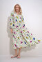 Women's Vanilla V-Neck Button Front Detailed Patterned Woven Viscose Dress ALC-X12022 - 3