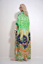 Green Hakim Collar Bat Sleeve Patterned Maxi Length Woven Dress with Side Slits Alc-X12013 - 5