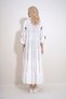 Women's White Prevailing Collar Palm Embroidered Layered Flounced Woven Viscose Dress ALC-X12019 - 7