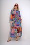 Women's Orange Stand Collar Waist Belted Skirt Flounced Patterned Woven Viscose Dress ALC-X12033 - 3