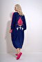 Navy-Fuchsia V-Neck Front Buttoned Color Block Back Embroidered Woven Viscose Dress ALC-X11998 - 4