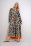 Women's Orange V-Neck Skirt Flounced Balloon Sleeve Patterned Woven Dress ALC-X12016 - 3