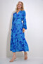 Women's Blue Magnifying Collar Buttoned Front Waist Belt Patterned Woven Viscose Dress ALC-X12035 - 3