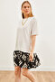 Women's Ecru Black Skirt Garnished Mini Dress ELB-19002157 - 4