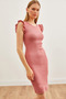 Women's Dusty Rose Sleeve Scallop Lycra Mini Cotton Dress ELB-19002140