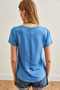 Women's Indigo Deep V-Neck Modal Button T-Shirt TSH-19000773 - 5