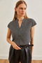 Women's Black V-Neck Striped Viscose Shirt GML-19000188 - 3