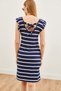 Women's Navy Blue White Frilly Shoulder Tie Back Knitted Viscose Dress ELB-19002146 - 7