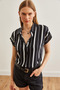 Women's Thick Striped Black Bat Viscose Shirt GML-19000617 - 3
