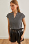 Women's Black V-Neck Striped Viscose Shirt GML-19000188 - 4