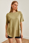 Women's Khaki Modal Buttoned Soft Texture Six Oval T-Shirt TSH-19000771 - 4