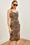 Women's Zebra Camel Chain Detailed Slit Knitted Dress ELB-19001747 - 3
