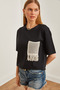 Women's Black Garnished T-Shirt TSH-19000768