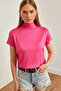 Women's Fuchsia Stand Collar Bat Flowing Blouse BLZ-19002579